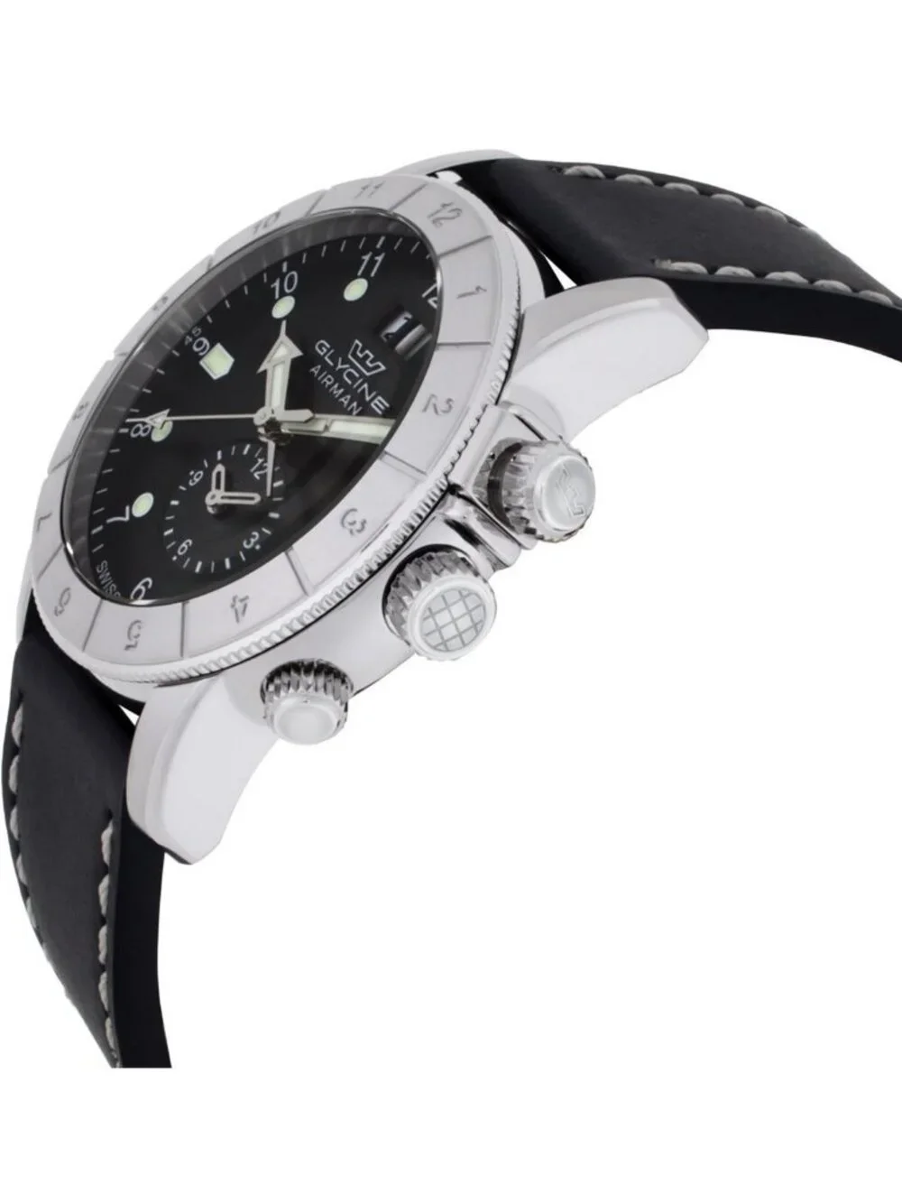 NWT Glycine Airman Contemporary GMT Quartz Black Dial Men's Watch